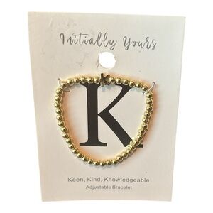 Initially Yours “K” Initial Beaded Bracelet | Gold-Tone Adjustable | NWT